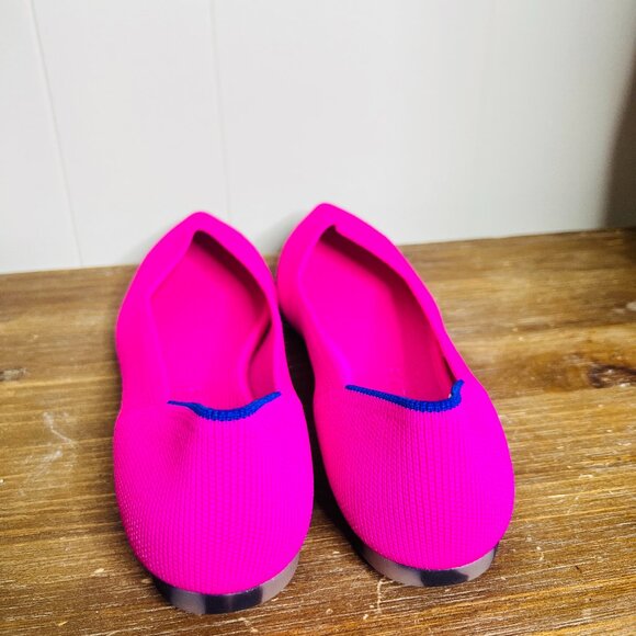 Rothy's The Point Dragon Fruit w Royal Blue Ballet Tortoise Flats Women's 7 PINK - Picture 4 of 7